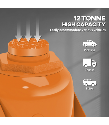 HOMCOM 12 Tonne Hydraulic Bottle Jack, 19-37 cm Car Jack Lift, Orange