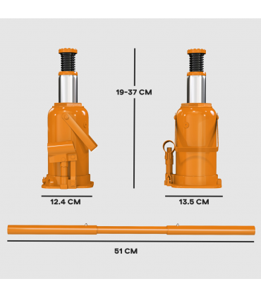 HOMCOM 12 Tonne Hydraulic Bottle Jack, 19-37 cm Car Jack Lift, Orange
