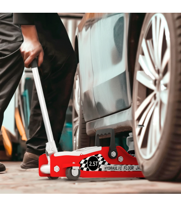 HOMCOM Hydraulic Low Profile Floor Jack, 2.5 T 80-360 mm Steel Car Jack, Red