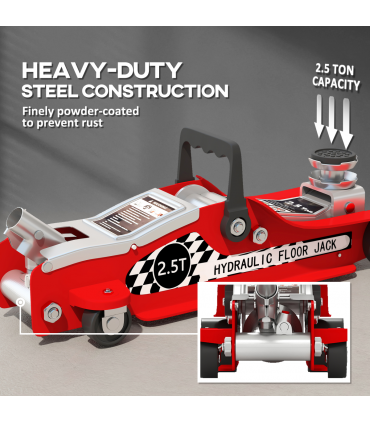 HOMCOM Hydraulic Low Profile Floor Jack, 2.5 T 80-360 mm Steel Car Jack, Red