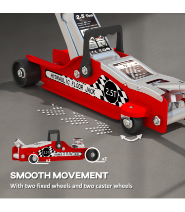 HOMCOM Hydraulic Low Profile Floor Jack, 2.5 T 80-360 mm Steel Car Jack, Red