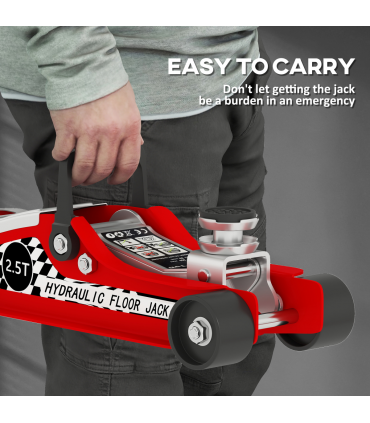 HOMCOM Hydraulic Low Profile Floor Jack, 2.5 T 80-360 mm Steel Car Jack, Red