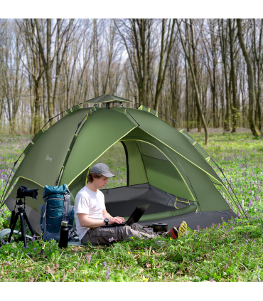 POP-UP TENT: Green 190T Polyester 140H x 210L x 210Wcm Camping Festival Hiking