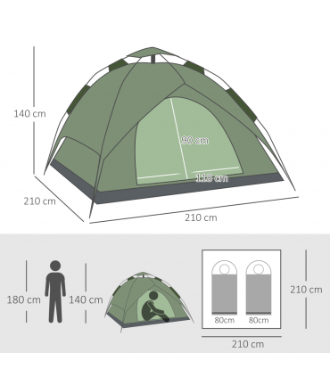POP-UP TENT: Green 190T Polyester 140H x 210L x 210Wcm Camping Festival Hiking