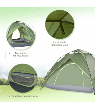 POP-UP TENT: Green 190T Polyester 140H x 210L x 210Wcm Camping Festival Hiking