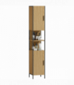 HOMCOM Slim Bathroom Storage Cabinet with 2 Doors Open Compartments Natural