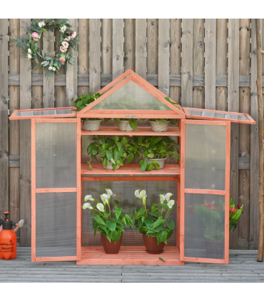 Wood Cold Frame Greenhouse for Plants PC Board Orange 80cm x 46.5cm x 138cm