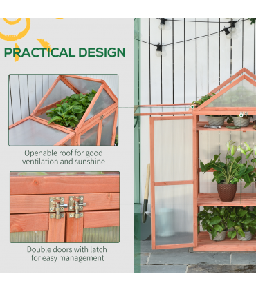Wood Cold Frame Greenhouse for Plants PC Board Orange 80cm x 46.5cm x 138cm