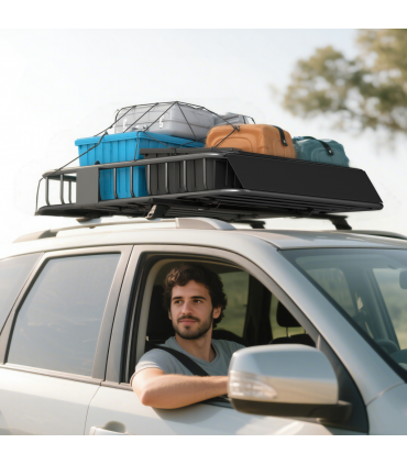 HOMCOM 90.7 kg Universal Roof Rack Basket, Steel Car Rooftop Luggage Holder