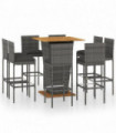 9 Piece Garden Bar Set with Cushions Poly Rattan Grey