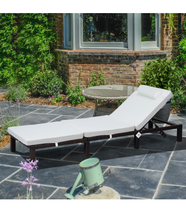 Rattan Sun Lounger Bed-Brown