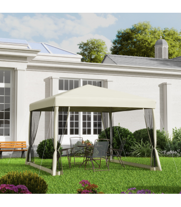 3x3m Pop Up Gazebo W/ Mesh Walls-Tan