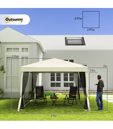 3x3m Pop Up Gazebo W/ Mesh Walls-Tan