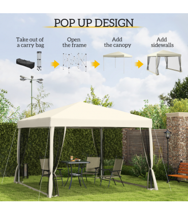 3x3m Pop Up Gazebo W/ Mesh Walls-Tan