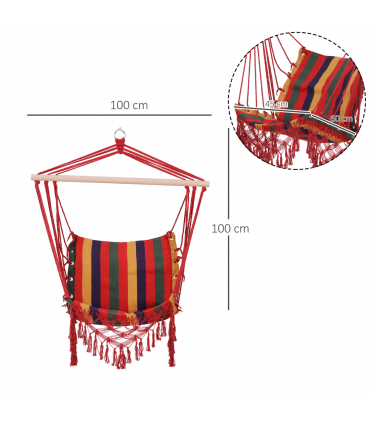 Hammock Chair Swing Colourful Striped Seat Porch Indoor Outdoor Hanging Beach