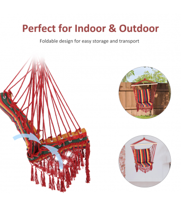 Hammock Chair Swing Colourful Striped Seat Porch Indoor Outdoor Hanging Beach