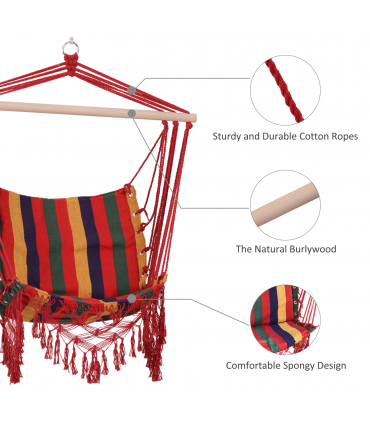 Hammock Chair Swing Colourful Striped Seat Porch Indoor Outdoor Hanging Beach