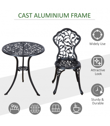 Cast Aluminium 3 Pcs Bistro Set-Black