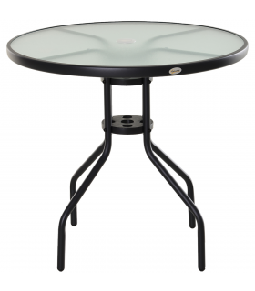 80cm Outdoor Round Dining Table Garden Patio Tempered Glass Top w/ Parasol Hole