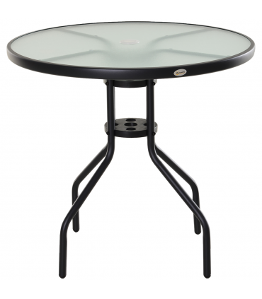 80cm Outdoor Round Dining Table Garden Patio Tempered Glass Top w/ Parasol Hole