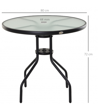80cm Outdoor Round Dining Table Garden Patio Tempered Glass Top w/ Parasol Hole