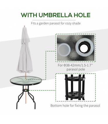 80cm Outdoor Round Dining Table Garden Patio Tempered Glass Top w/ Parasol Hole