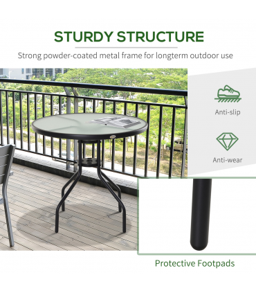 80cm Outdoor Round Dining Table Garden Patio Tempered Glass Top w/ Parasol Hole