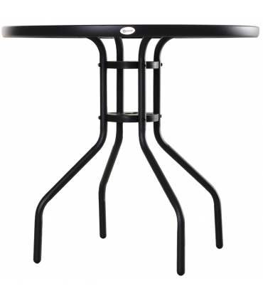 80cm Outdoor Round Dining Table Garden Patio Tempered Glass Top w/ Parasol Hole