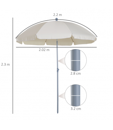 2.2M Tilt Beach Umbrella Parasol-Cream White