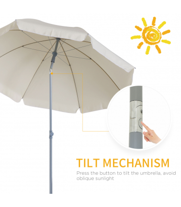 2.2M Tilt Beach Umbrella Parasol-Cream White
