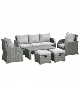 7-Seater Outdoor Garden Rattan Furniture Set w/ Recliners Grey