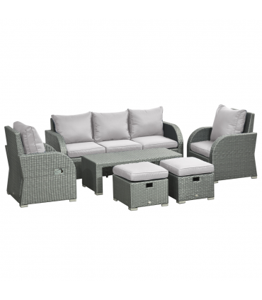 7-Seater Outdoor Garden Rattan Furniture Set w/ Recliners Grey