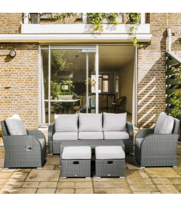 7-Seater Outdoor Garden Rattan Furniture Set w/ Recliners Grey