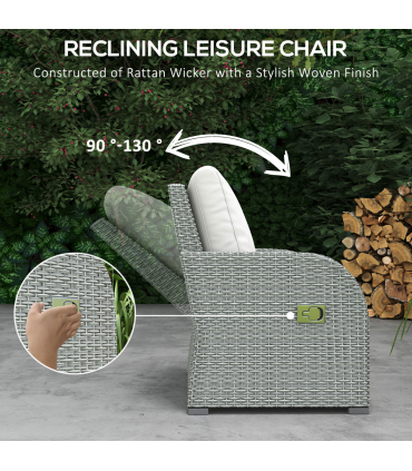 7-Seater Outdoor Garden Rattan Furniture Set w/ Recliners Grey