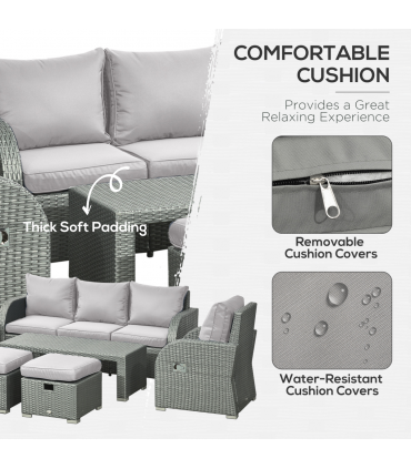 7-Seater Outdoor Garden Rattan Furniture Set w/ Recliners Grey