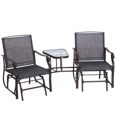 Double Glider Rocking Chairs Garden Table High Back Conversation Duo Set