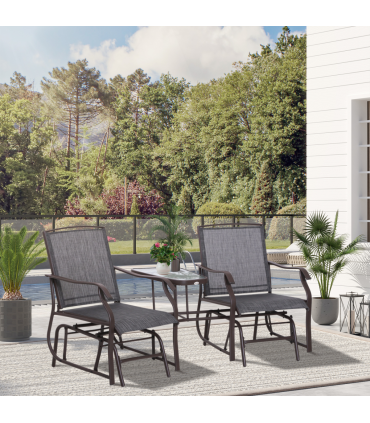 Double Glider Rocking Chairs Garden Table High Back Conversation Duo Set