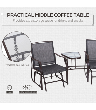 Double Glider Rocking Chairs Garden Table High Back Conversation Duo Set