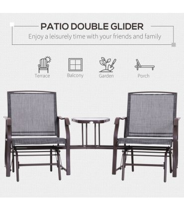 Double Glider Rocking Chairs Garden Table High Back Conversation Duo Set