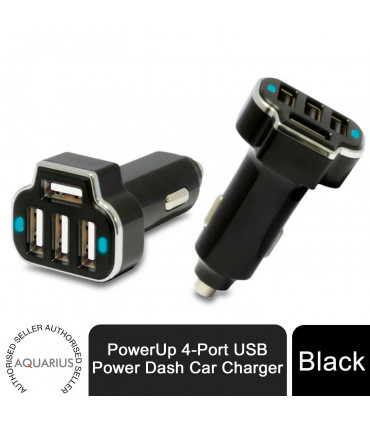Aquarius PowerUp 4-Port USB Power Dash Car Charger Black