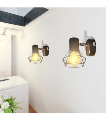2 Black Industrial Style Wire Frame Wall Sconce with LED Filament Bulb