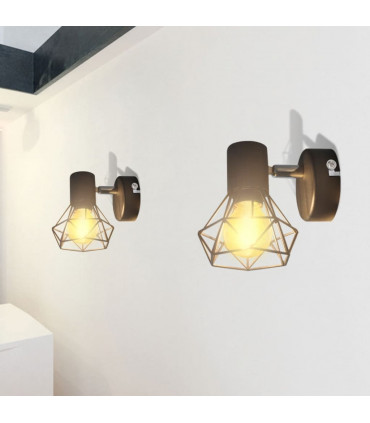 2 Black Industrial Style Wire Frame Wall Sconce with LED Filament Bulb