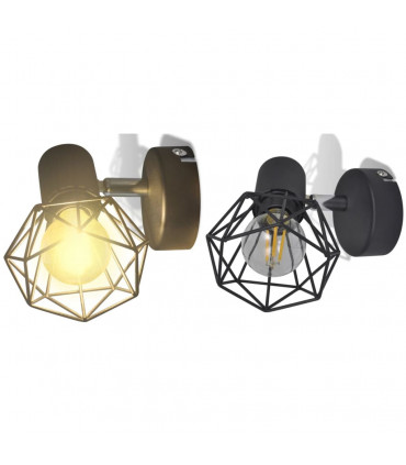 2 Black Industrial Style Wire Frame Wall Sconce with LED Filament Bulb