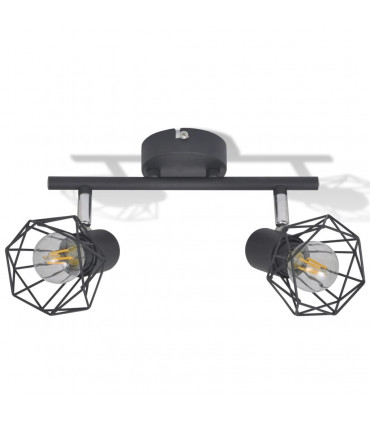 Black Industrial Style Wire Frame Spot Light with 2 LED Filament Bulbs