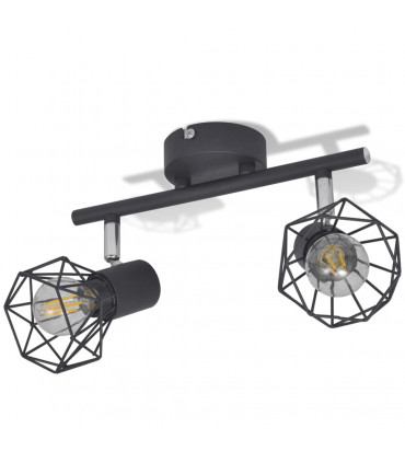 Black Industrial Style Wire Frame Spot Light with 2 LED Filament Bulbs