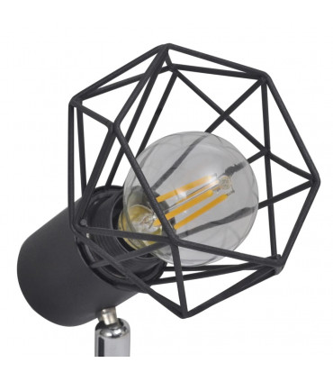 Black Industrial Style Wire Frame Spot Light with 2 LED Filament Bulbs