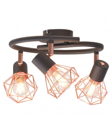 Ceiling Lamp with 3 Spotlights E14 Black and Copper