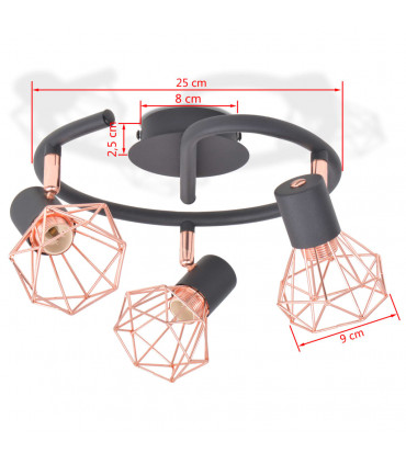 Ceiling Lamp with 3 Spotlights E14 Black and Copper