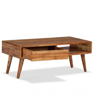 Coffee Table Solid Wood with Carved Drawer 100x50x40 cm