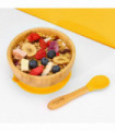 Bamboo Bowl and Spoon Set Suction Plate Stay-Put Design YELLOW 0000239